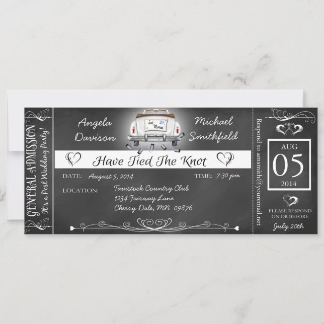 Post Wedding Chalkboard Ticket Invitation (Front)