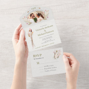 Post Wedding Dried Flowers Elopement Photo All In  One Invitation