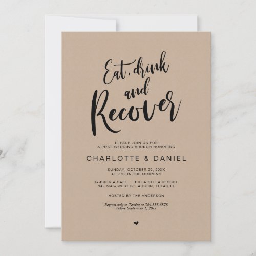 Post wedding Eat Drink and Recover Brunch Kraft Invitation