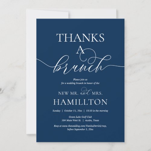 Post wedding elopement Thanks a Brunch Navy Blue Invitation