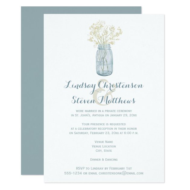 Post Wedding Invitation | Mason Jar, Babies Breath