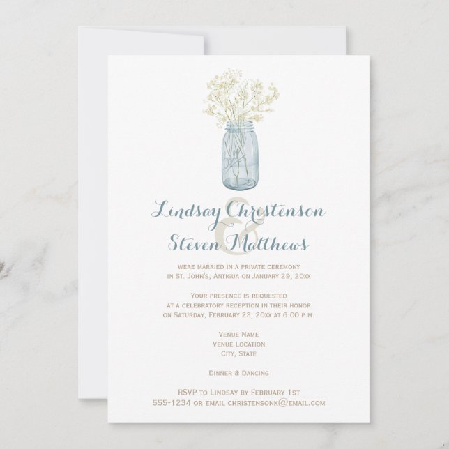 Post Wedding Invite | Mason Jar, Babies Breath 2 (Front)