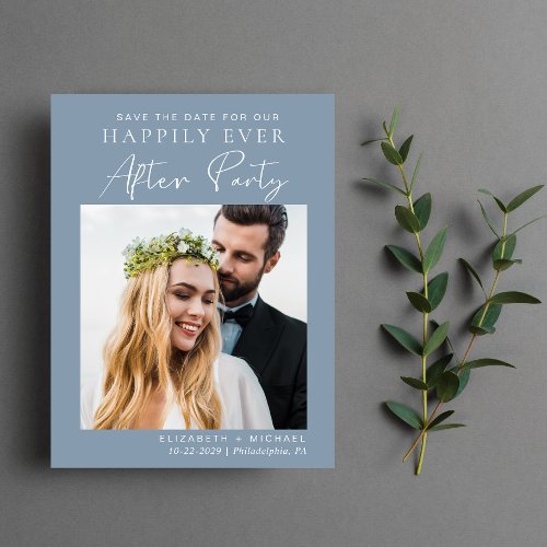 Post Wedding Reception Dusty Blue Save The Date Announcement Postcard
