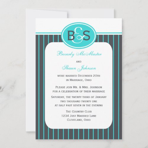 Post Wedding Reception Invitation -- Blue Monogram