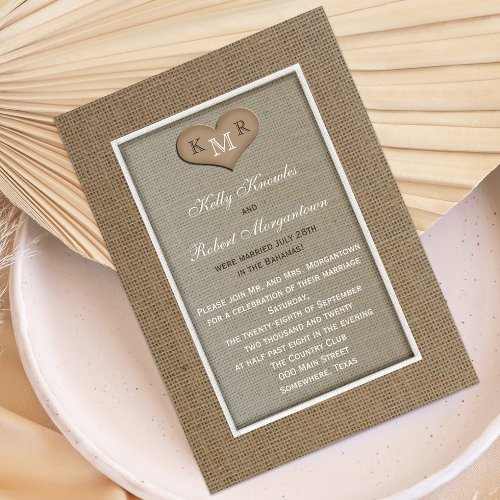 Post Wedding Reception Invitation -- Burlap
