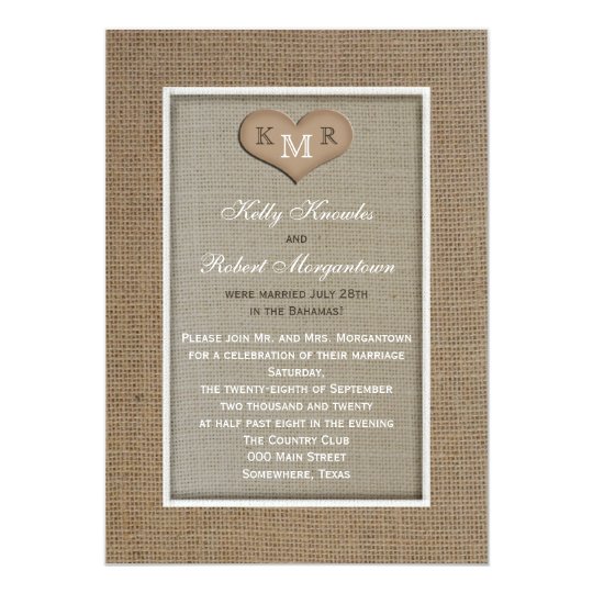 Post Wedding Reception Invitation Burlap Zazzle Com