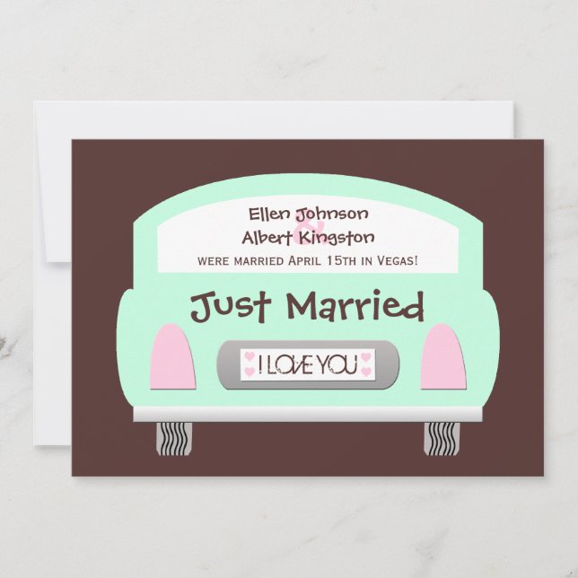 Post Wedding Reception Invitation -- Mint Car (Front)