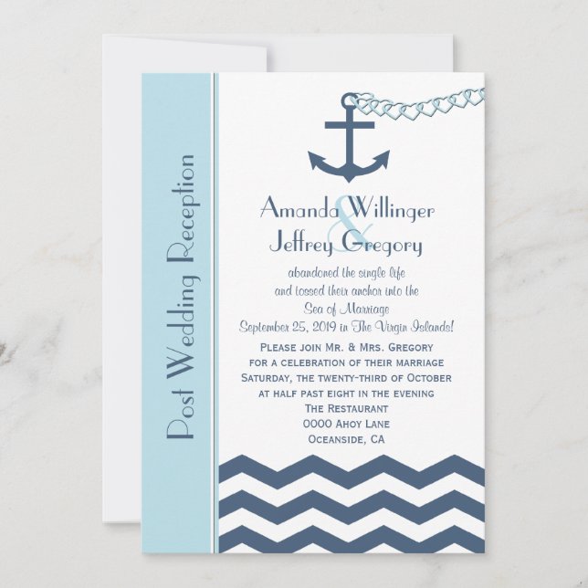 Post Wedding Reception  Invitation - Nautical (Front)