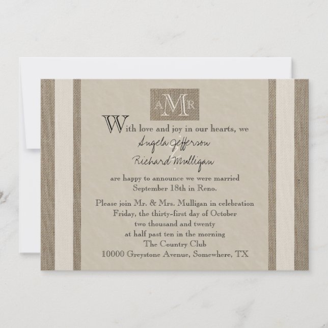 Post Wedding Reception Invitation - Parchment Look (Front)