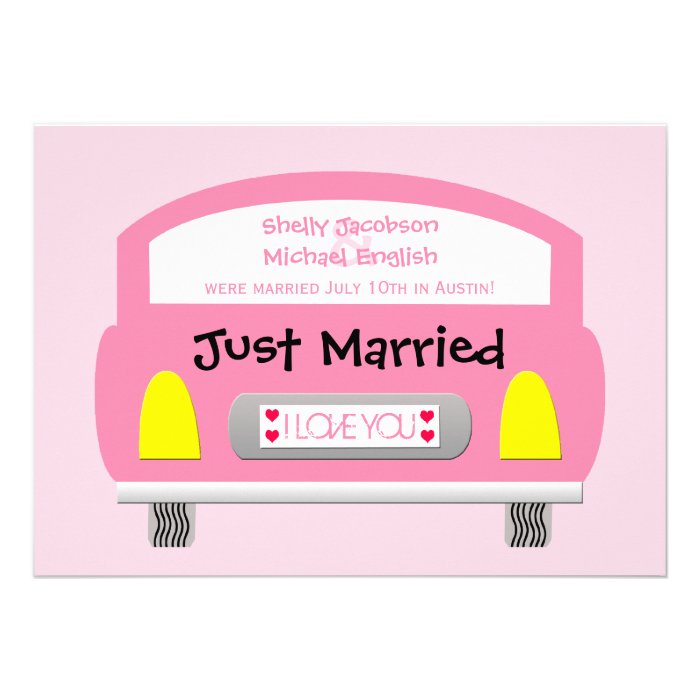 Post Wedding Reception Invitation    Pink Car Invitation