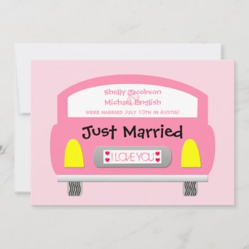 Post Wedding Reception Invitation -- Pink Car by henishouseofpaper at Zazzle