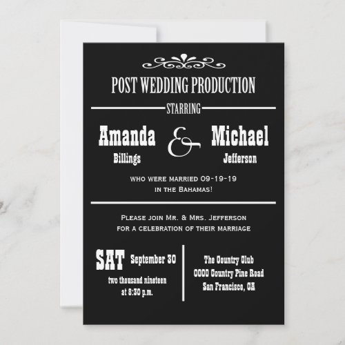 Post Wedding Reception Invitation - Theater Style