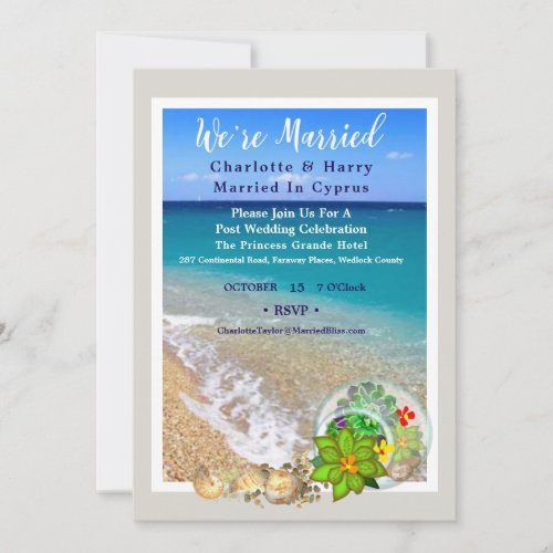 Post Wedding Reception Party Sunny Beach Scene Car Invitation