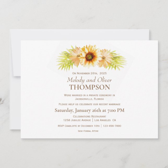 Post Wedding Reception Rustic Sunflower Invitation (Front)