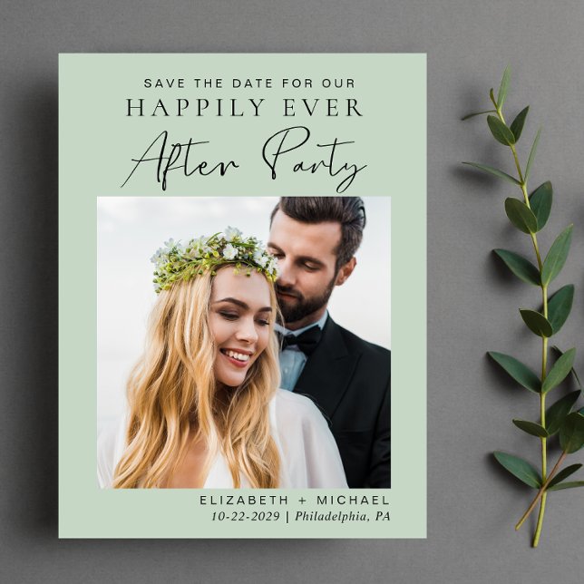 Post Wedding Reception Save The Date Sage Announcement Postcard (Creator Uploaded)