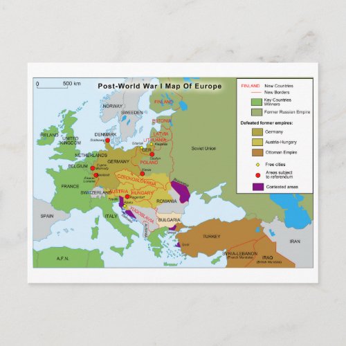 Post World War I Map of Europe Postcard