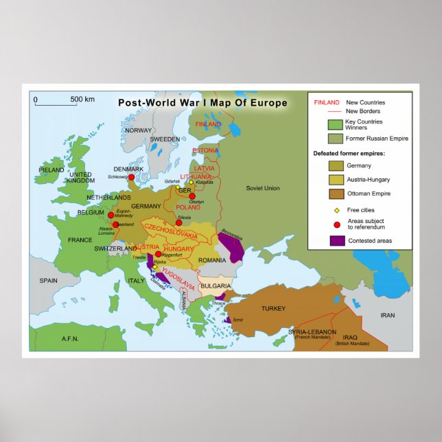 Post World War I Map of Europe Poster (Front)