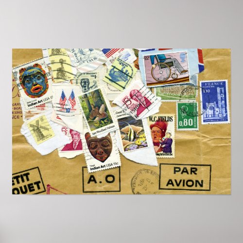 Postage Stamp Collage Par Avion Poster
