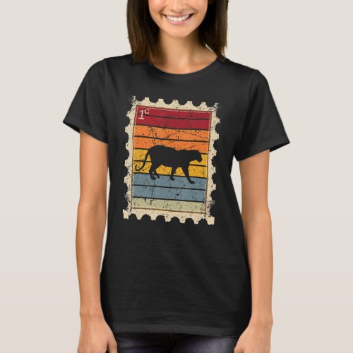 Postage Stamp With A Sunset Lion Or Leopard T_Shirt