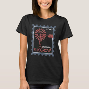 Postage Stamp With An Old Wind Turbine In Elk Grov T-Shirt