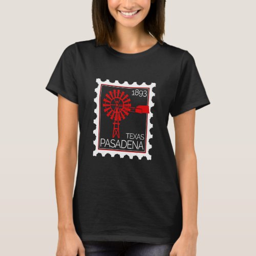 Postage Stamp With An Old Wind Turbine In Pasadena T_Shirt