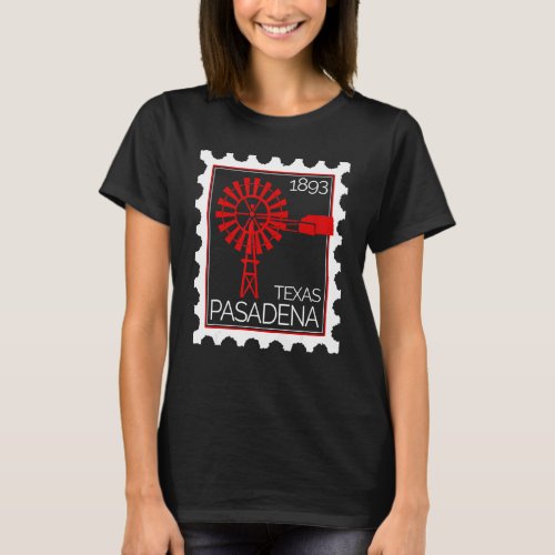 Postage Stamp With An Old Wind Turbine In Pasadena T_Shirt
