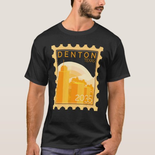 Postage Stamp With Sunset In Denton T_Shirt