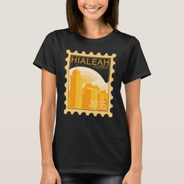 Postage Stamp With Sunset In Hialeah T-Shirt (Front)