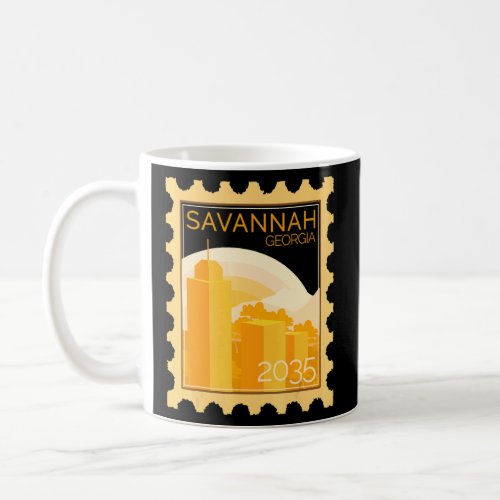 Postage Stamp With Sunset In Savannah  Coffee Mug