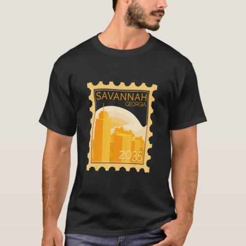 Postage Stamp With Sunset In Savannah  T_Shirt