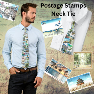 Postage Stamps - International Landscapes Neck Tie