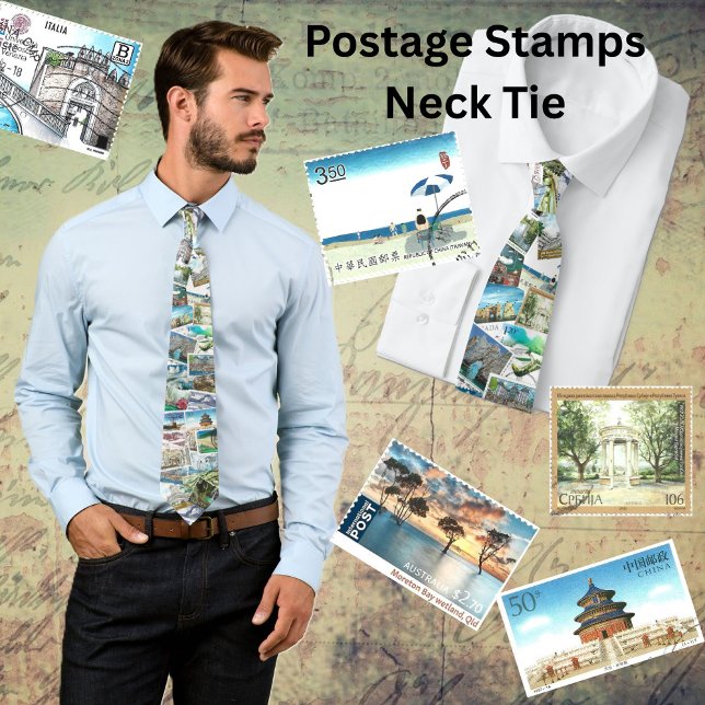 Postage Stamps - International Landscapes  Neck Tie (Creator Uploaded)