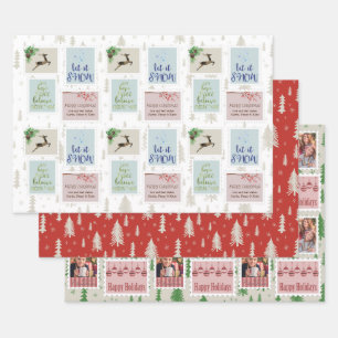 Postage Stamps Photos and Pine Tree Doodle Wrapping Paper Sheets