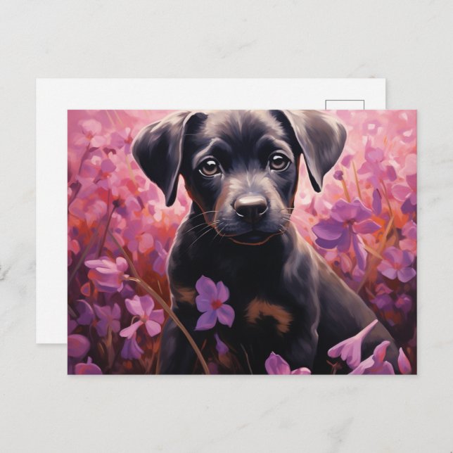 Postal Card Epanoui Dog in Flowers (Front/Back)