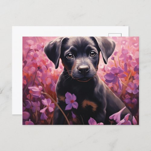 Postal Card Epanoui Dog in Flowers