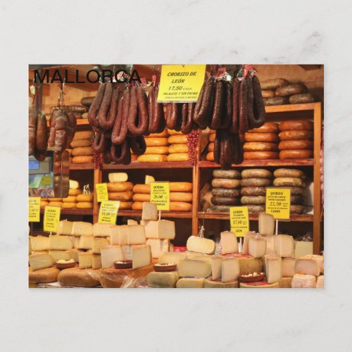 postal de venta de embutido en mercado de Mallorca Postcard
