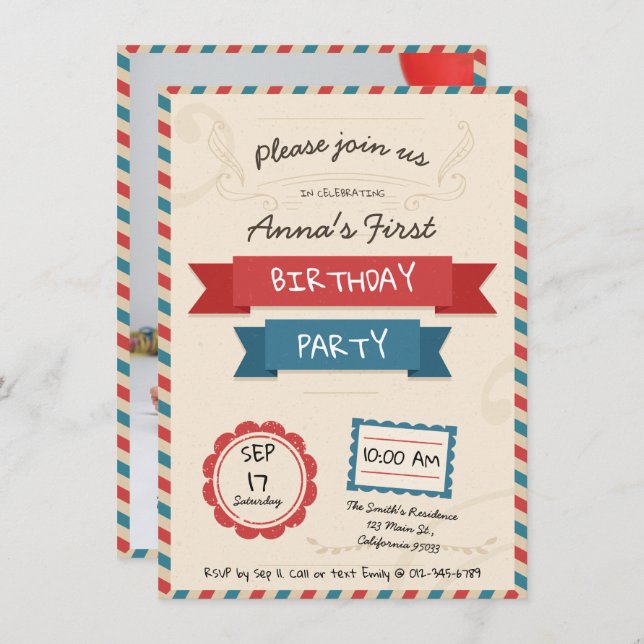 Postal Envelope. Birthday Invitation. Invitation (Front/Back)