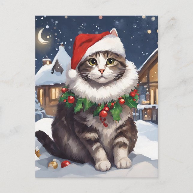 Postal Festiva Merry Christmas with a cute kitten Holiday Postcard (Front)