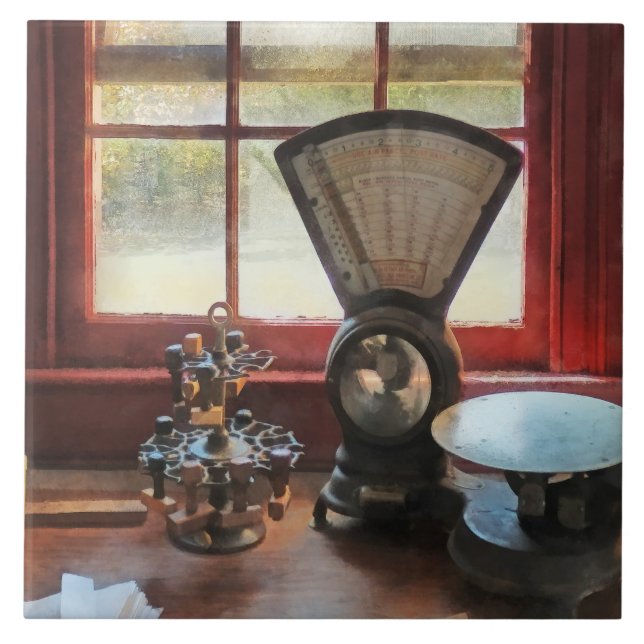 Postal Scale and Rubber Stamps Ceramic Tile (Front)