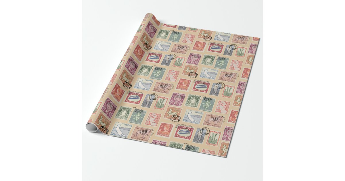 Postal Stamps Wrapping Paper Zazzle