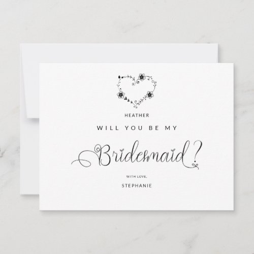 Postal Will You Be My Bridesmaid Funny Black Heart Postcard