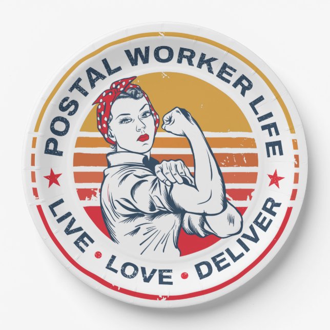 Postal Worker Birthday Post Office Coworker Paper Plates (Front)