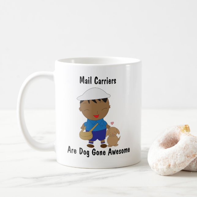 Postal Worker Black Mail Carrier Dog Personalize Coffee Mug (With Donut)