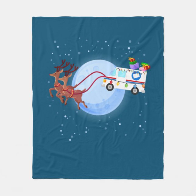 Postal Worker Christmas Mail Truck Funny Mailman Fleece Blanket (Front)