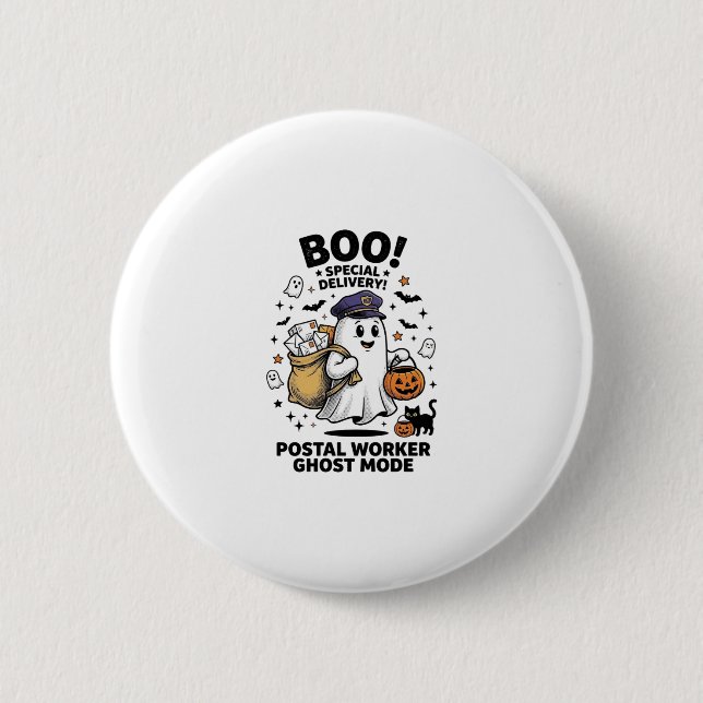 Postal Worker Ghost Mode Halloween Delivery Design Button (Front)