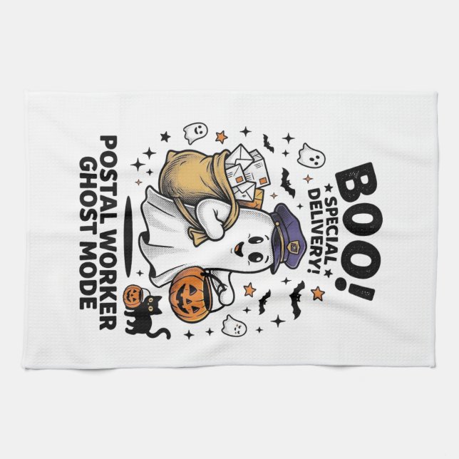 Postal Worker Ghost Mode Halloween Delivery Design Kitchen Towel (Horizontal)