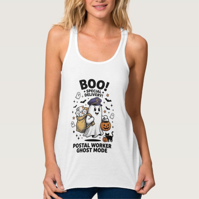 Postal Worker Ghost Mode Halloween Delivery Design Tank Top (Front)