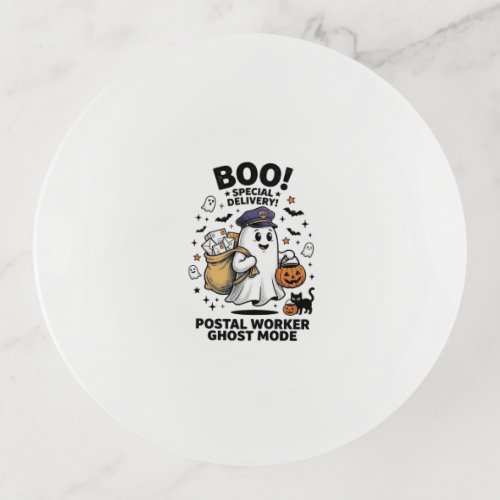 Postal Worker Ghost Mode Halloween Delivery Design Trinket Tray