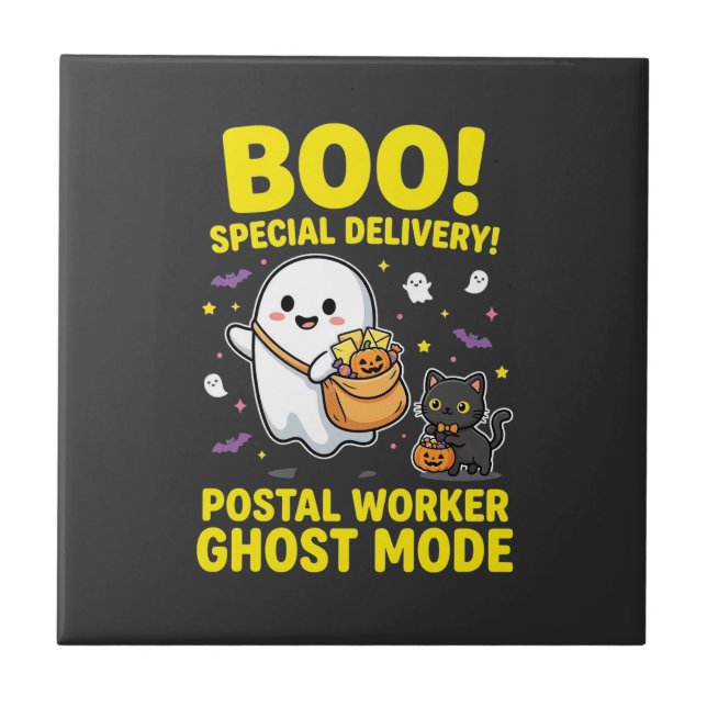 Postal Worker Ghost Mode Halloween Design_1 Ceramic Tile (Front)