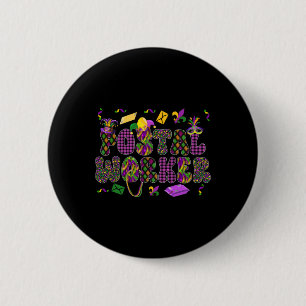 Postal Worker Mardi Gras Symbols Masked Jester Hat Button